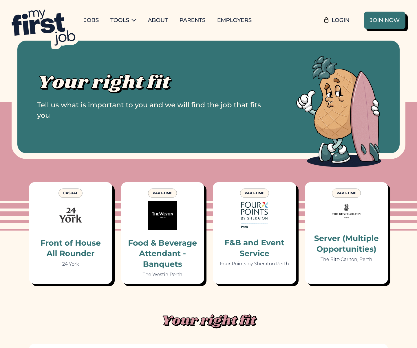 My First Job jobs page screenshot