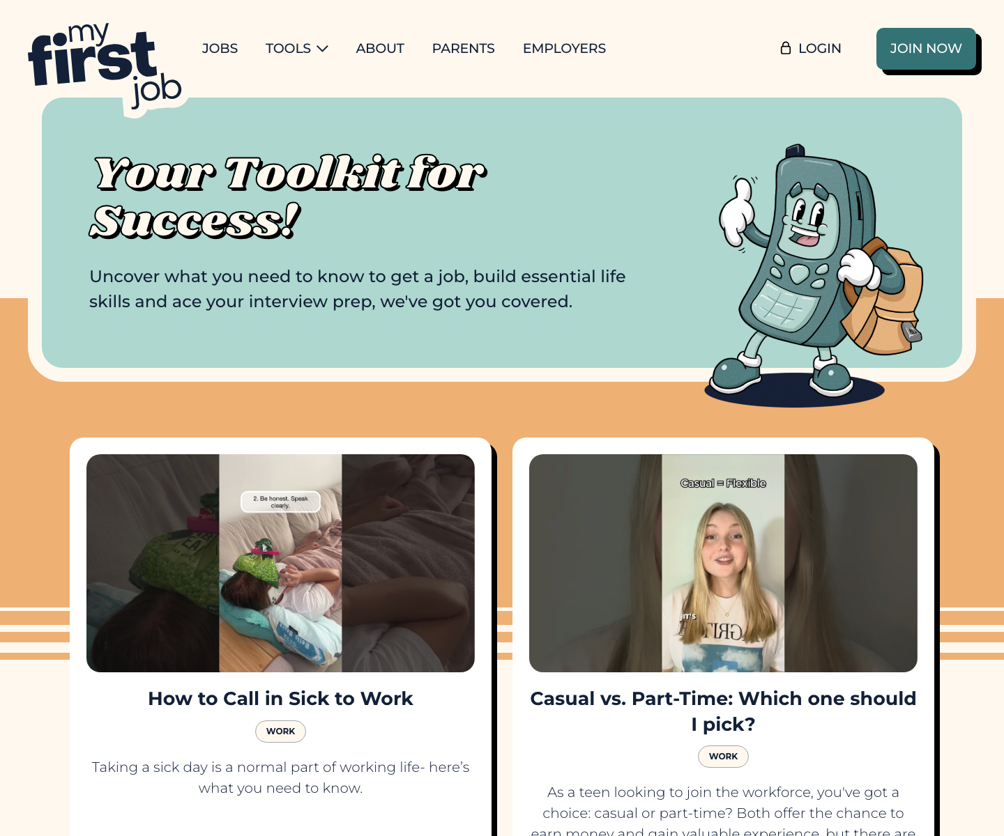 My First Job tools page screenshot